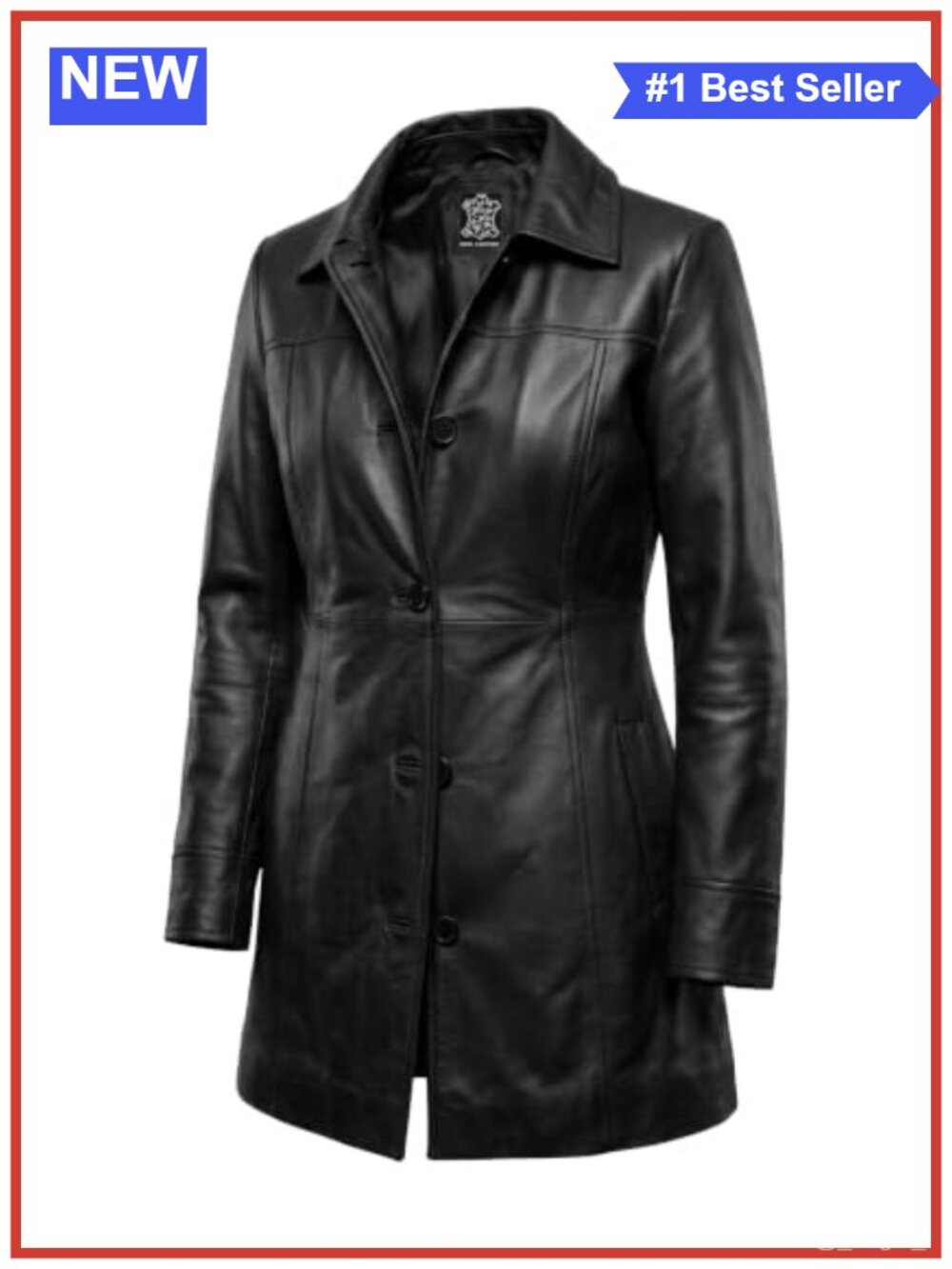 Leather Mid Length Car Coat Button Front Pockets Tailored Fit